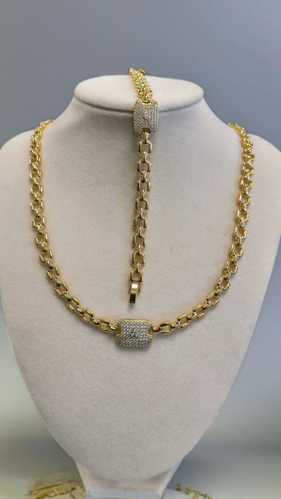 Set Eslabón Rectangular con Zirconias